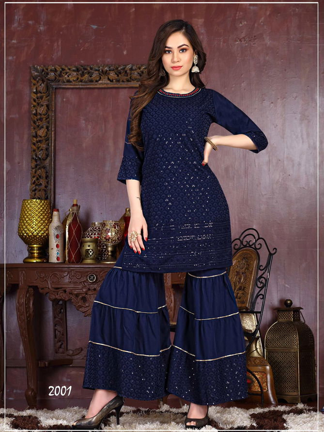 Riyaa East Heavy Rayon Festive Wear Kurti With Bottom Collection